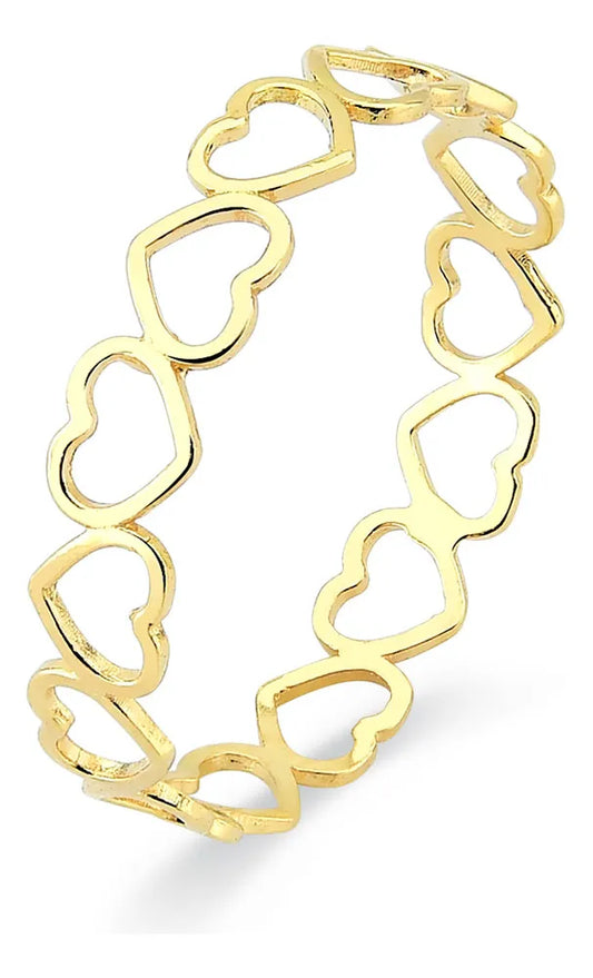 Anel Feminino De Ouro 18k Corações Vazados E Delicados