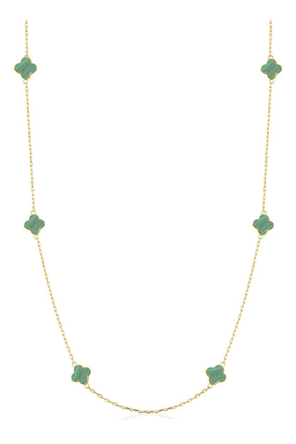 Colar Feminino De Ouro 18k Trevos Com 6mm E 45cm Cor Malaquita