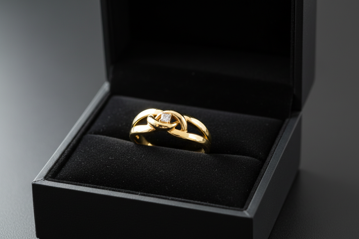 Anel Dourado Elegante NA CAIXA PRETA