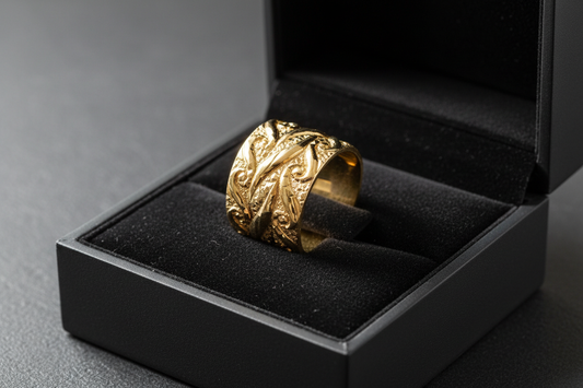 Anel Dourado Texturizado NA CAIXA PRETA