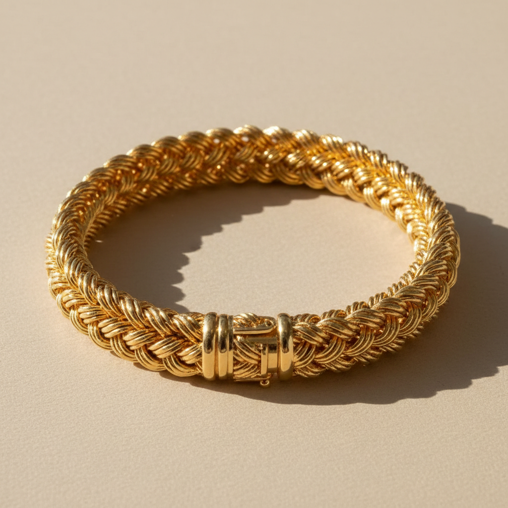 QUERO VER POR COMPLETO O PRODUTO E UMA FOTO UM POUCO MAIS COERENTE COM Pulseira Dourada Trançada